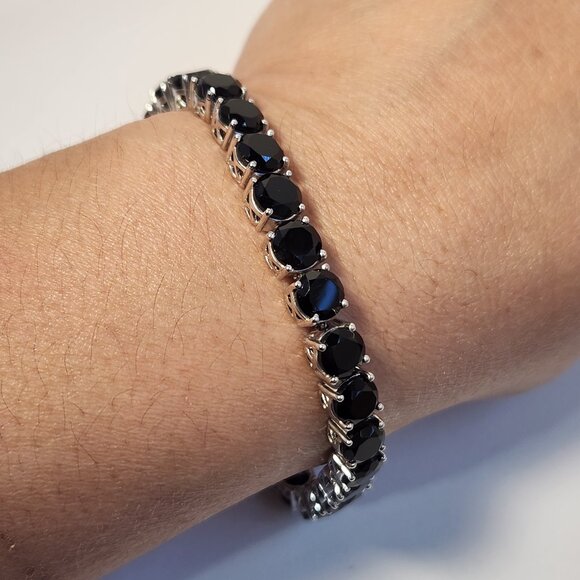 Retro 13.00ctw 925 Solid Silver Natural Black Spinel Tennis Bracelet 8" 20.10g - Picture 3 of 16
